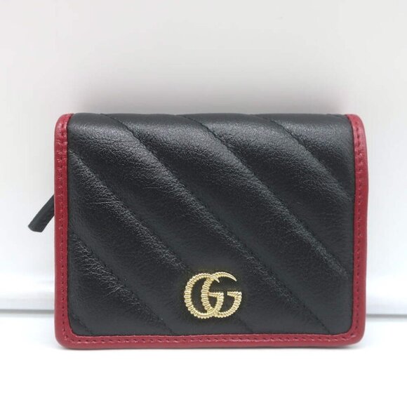 Gucci Torchon GG Marmont Card Case Wallet Black Diagonal Matelasse Leather - Picture 2 of 14
